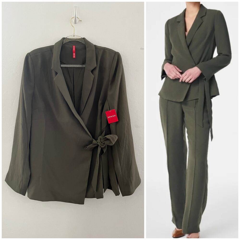 Spanx Crepe Wrap Blazer Women's XL in Midnight Olive Business Office Career NEW